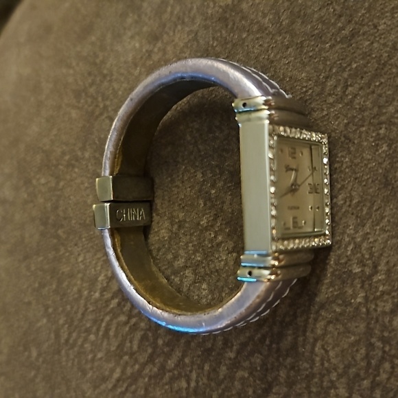 GENEVA Square Face Rhinestone Metallic Lavendar Cuff Watch - Picture 4 of 8